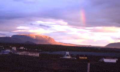 Sunset over Hotel Reynihlið, Reykjahlið