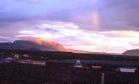 Rainbow over Reykjahli&eth; at midnight sunset