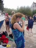 Deb & cat after first swim