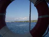 Looking back at Prvic from Tijat, after the swim