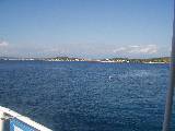 Looking back at Prvic from Tijat, after the swim