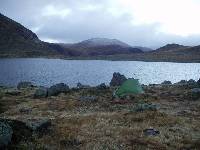My tent by Loch Etchachan in the evening - Cairngorm behind