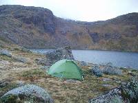 My tent - Ben MacDui in mist behind